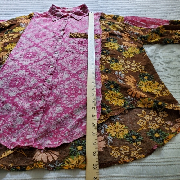 POL Paisley & Floral Oversized Button Up Top Pink Brown Size Small Bohemian - Picture 6 of 14
